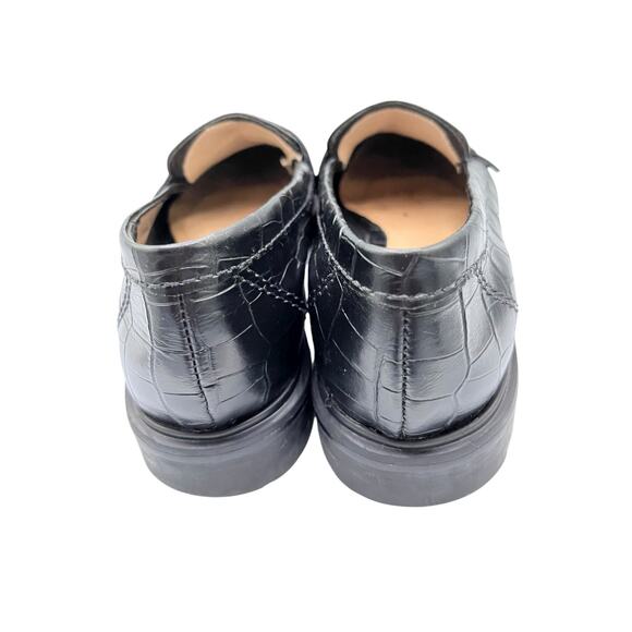 Schutz Women’s Black Leather Loafers 10B “Romina” Croc Embossed Non-Slip Office - Picture 4 of 6